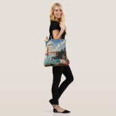 Blauwgroen Reisposter Geïnspireerde Canvas tas (Op model)