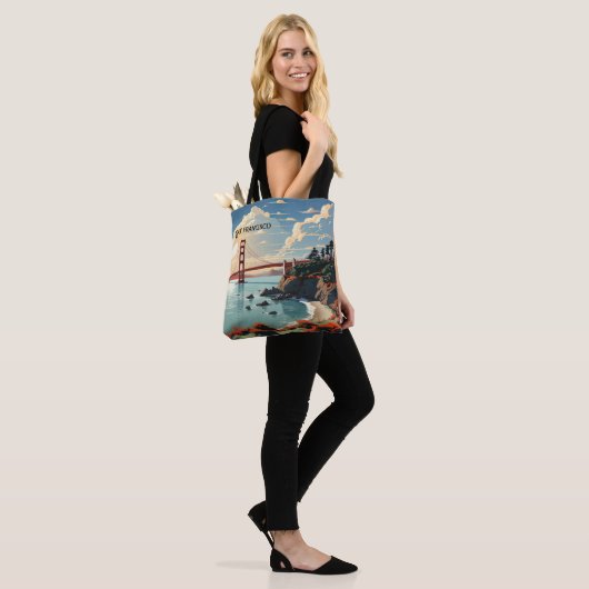 Blauwgroen Reisposter Geïnspireerde Canvas tas (Op model)