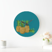 Blauwgroen Retro  ananas Grote Klok (Huis)
