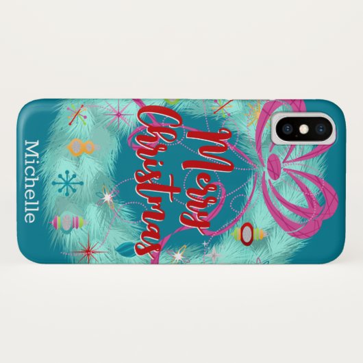 Blauwgroen retro kerstkrans Case-Mate iPhone case (Achterkant (horizontaal))