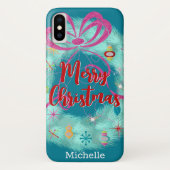 Blauwgroen retro kerstkrans Case-Mate iPhone case (Achterkant)