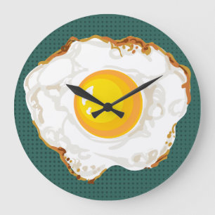 Blauwgroen Retro Style Gebakken Ei Voedsel Keuken Grote Klok