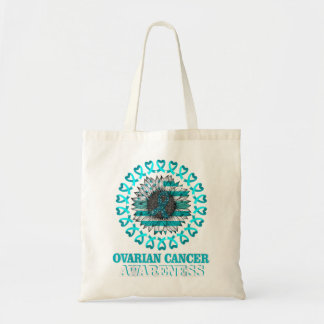 Blauwgroen ribbenvlag Zonnebloem Ovariumkanker Awa Tote Bag