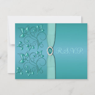 BLAUWGROEN RIBBON, Aqua Floral RSVP-kaart RSVP Kaartje