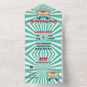 Blauwgroen Rode Circus Tent Birthday Party All In One Uitnodiging (Binnen)