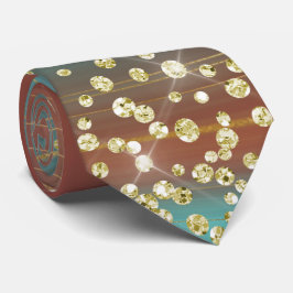 Blauwgroen & Roest Marmer Gouden Glitter Necktie Stropdas