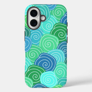 Blauwgroen Rollend Cirkelpatroon iPhone 16 Hoesje