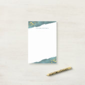 Blauwgroen Romance | Waterverf en goud Post-it® Notes (Op bureau)