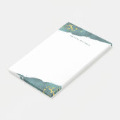 Blauwgroen Romance | Waterverf en goud Post-it® Notes (Schuin)