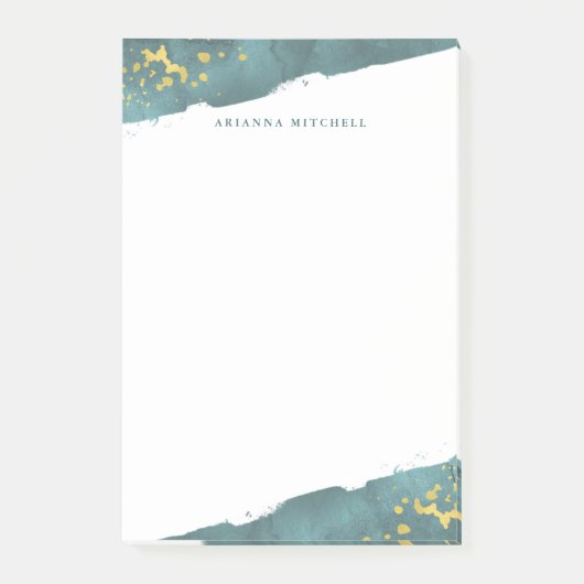 Blauwgroen Romance | Waterverf en goud Post-it® Notes (Voorkant)