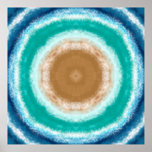 Blauwgroen ronde Ocean Waves en Turquoise Poster