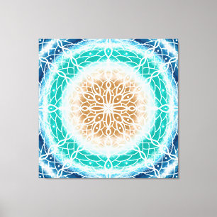 Blauwgroen ronde Ocean Waves Mandala en Turquoise Canvas Afdruk