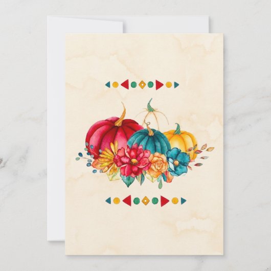 Blauwgroen Rood Sinaasappel Boho Pumpkins Bruidsme Kaart (Achterkant)