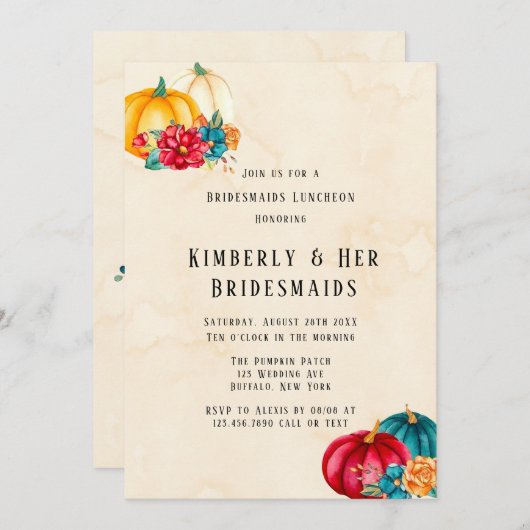 Blauwgroen Rood Sinaasappel Boho Pumpkins Bruidsme Kaart (Voorkant / Achterkant)