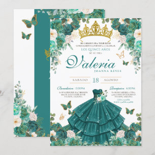 Blauwgroen Roos Elegant Princess Butterfly Quincea Kaart
