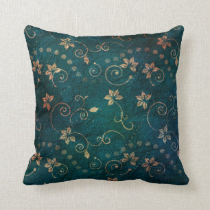 Blauwgroen Roos Gold Floral design Kussen