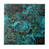 Blauwgroen Roos Gold Glitter Glam Boho Floral Tegeltje (Voorkant)