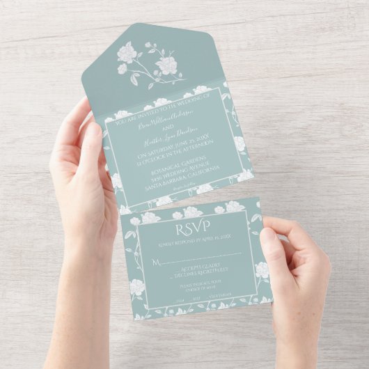 Blauwgroen Roos in één uitnodiging (Afscheurbaar)