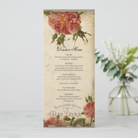 Blauwgroen Roos met  Cream  Eiffeltower Menu (Staand voorkant)