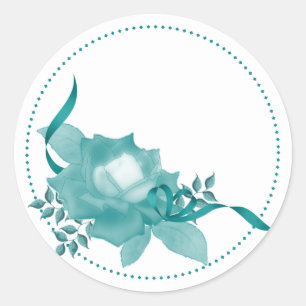 Blauwgroen Roos met lint Ronde Sticker