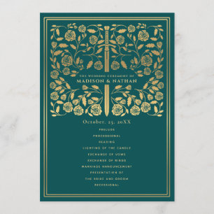 Blauwgroen Royal Medieval Sword Wedding Programma