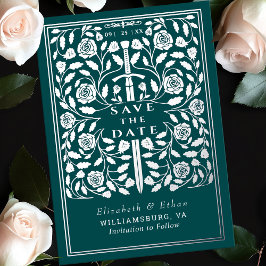 Blauwgroen Royal Medieval Sword Wedding Save the D Folie Uitnodiging