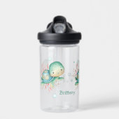 Blauwgroen roze Baby Zee Turtle Waterfles (Voorkant)