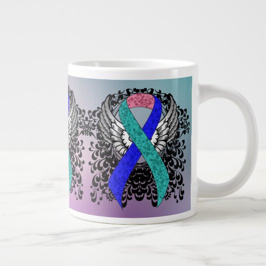 Blauwgroen/Roze/Blauw Lint met Wingen Jumbo Beker (Rechts)