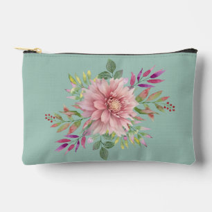 Blauwgroen & Roze Bloemen Kosmetische Zak Etui