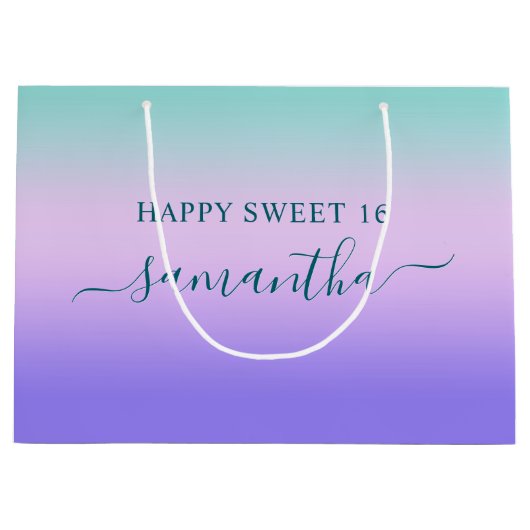 Blauwgroen roze en Paarse Gradient Sweet 16 Groot Cadeauzakje (Voorkant)