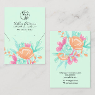 Blauwgroen roze florale logo sieraden oorbel ketti visitekaartje
