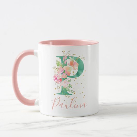 Blauwgroen roze goudWaterverf Floral Monogram P Mok (Links)