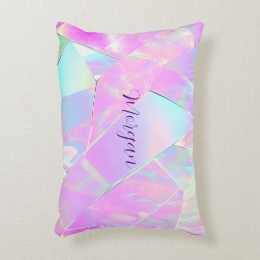 Blauwgroen & Roze iriserend ontwerp, scriptnaam Accent Kussen (Voorkant(Verticaal))