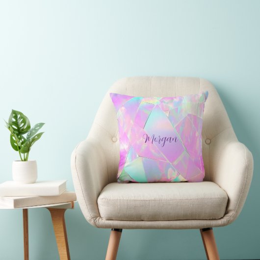 Blauwgroen & Roze iriserend ontwerp, scriptnaam Kussen (Stoel)