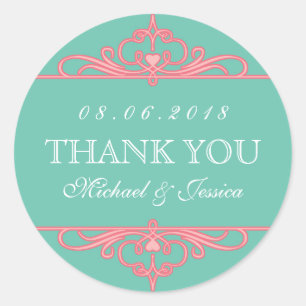 Blauwgroen roze Ornament Weddenschappen Ronde Sticker