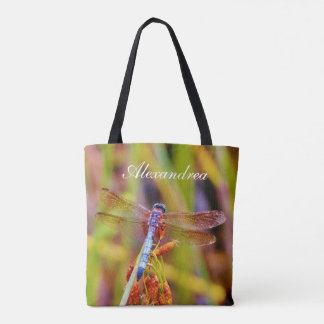 Blauwgroen roze Paarse libellen met naam Tote Bag