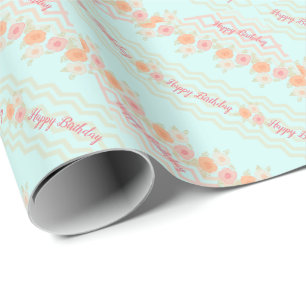 Blauwgroen Roze Peach gepatterd Cadeaupapier