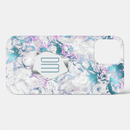 Blauwgroen roze zilver marmer monogram Case-Mate iPhone case (Achterkant (horizontaal))