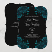 Blauwgroen Rozen Black Gothic Wedding Kaart (Voorkant / Achterkant)