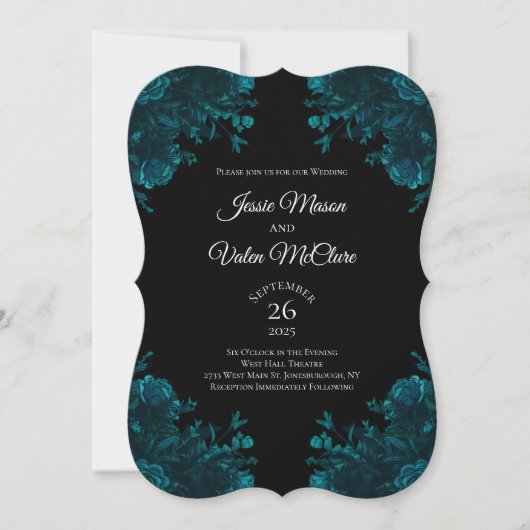 Blauwgroen Rozen Black Gothic Wedding Kaart (Voorkant)