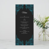 Blauwgroen Rozen Black Gothic Wedding Menu (Staand voorkant)