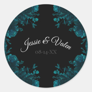 Blauwgroen Rozen Black Gothic Wedding Ronde Sticker