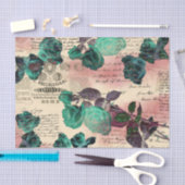 Blauwgroen Rozen Manuscript Roze Blush Ephemera T Tissuepapier (Craft)