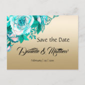 Blauwgroen Rozen op gouden bruiloft Save the Date Aankondigingskaart (Voorkant)