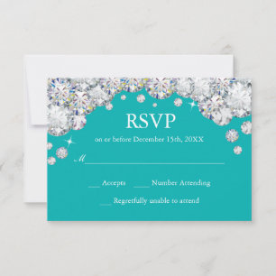 Blauwgroen RSVP-kaart met Silver Diamond Glitter RSVP Kaartje