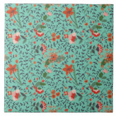  Blauwgroen Rust Blue en roze Floral Pattern Tegeltje (Voorkant)