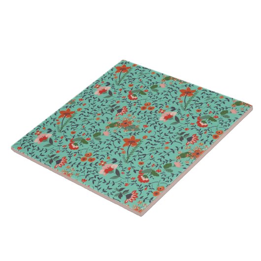  Blauwgroen Rust Blue en roze Floral Pattern Tegeltje (Zijkant)
