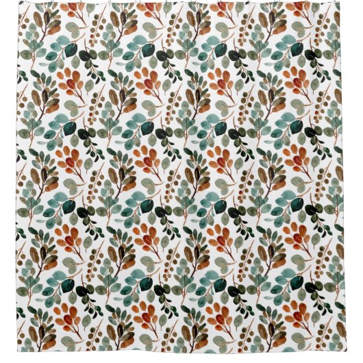 Blauwgroen Rust Sage Green Brown Leaves Autumn Douchegordijn (Voorkant)