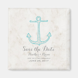 Blauwgroen Rustic Anchor Save the Date Magneet