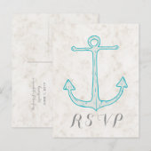 Blauwgroen Rustic Anchor Wedding RSVP Briefkaart (Voorkant / Achterkant)